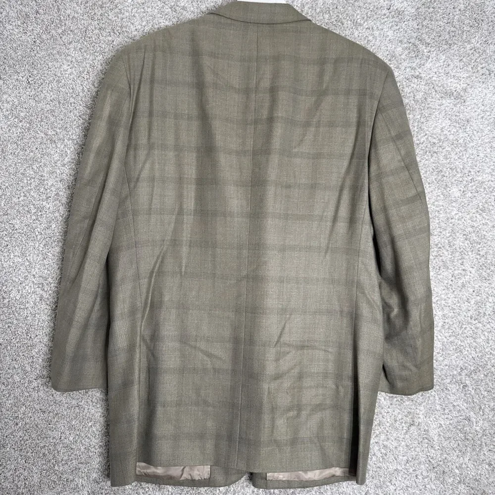 Donald Trump‎ Signature Collection Suit Jacket Mens 44L Tan Plaid Wool/Silk